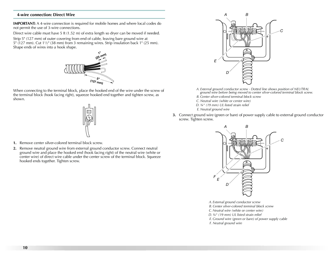 Maytag W10131619A installation instructions Wire connection Direct Wire 