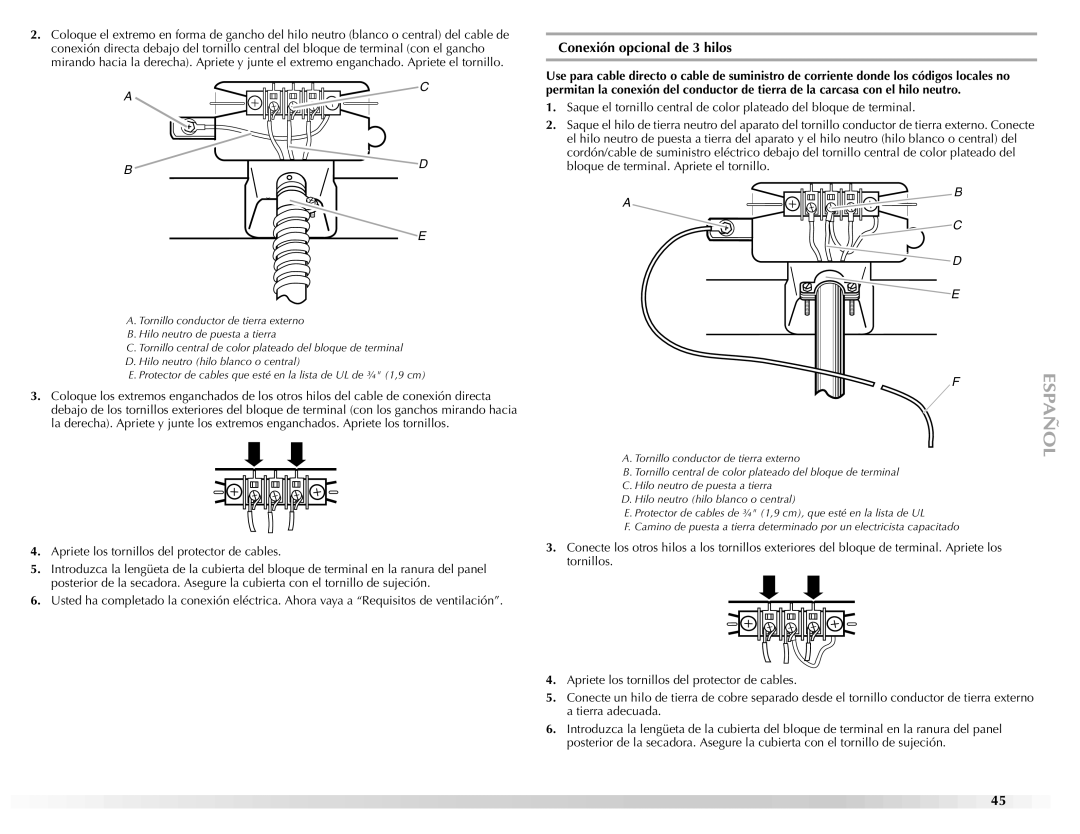 Maytag W10139629A manual Conexión opcional de 3 hilos 