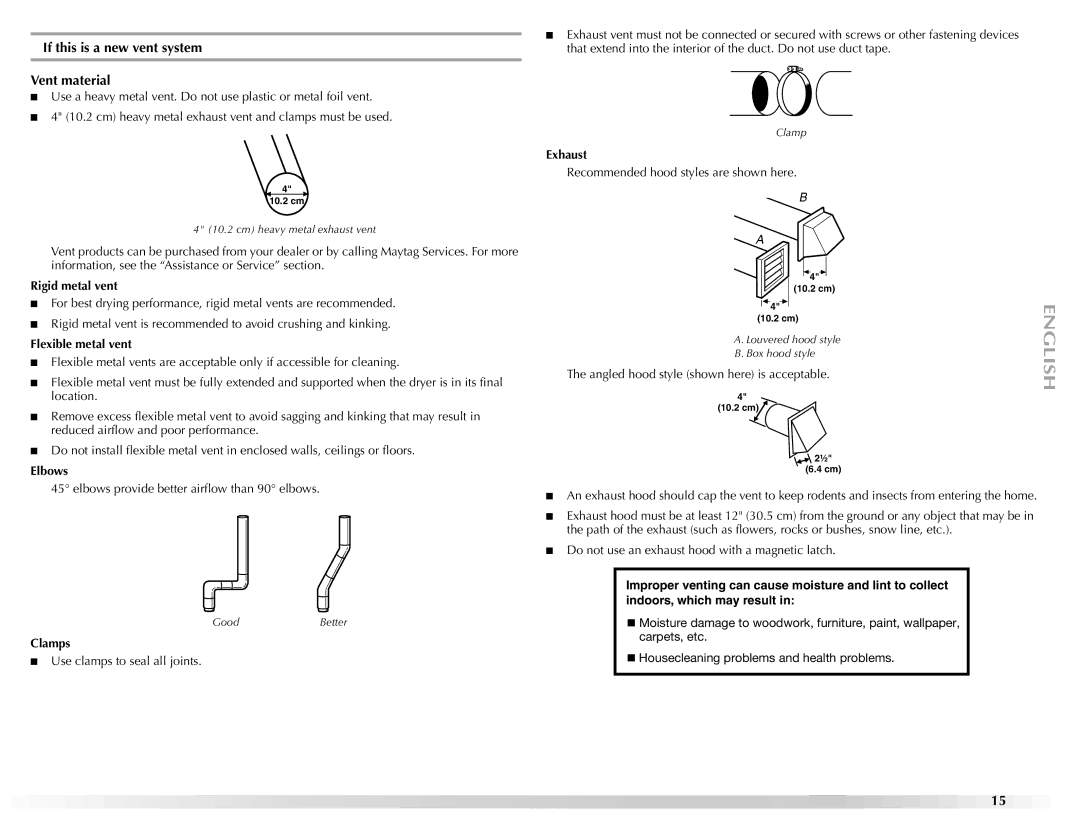 Maytag W10150608A, W10150609A manual If this is a new vent system Vent material 