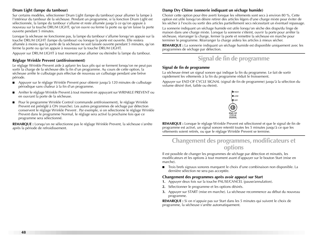 Maytag W10150660A, W10150661A manual Signal de fin de programme 
