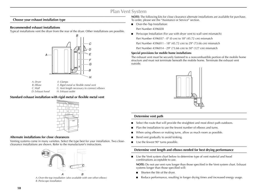 Maytag W10151609A manual Plan Vent System, Determine vent path, Special provisions for mobile home installations 