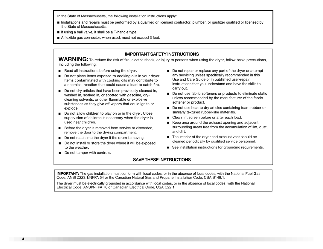 Maytag W10151609A manual Important Safety Instructions 