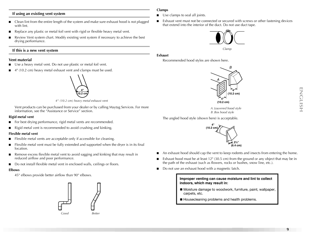 Maytag W10151609A manual If using an existing vent system, If this is a new vent system Vent material 