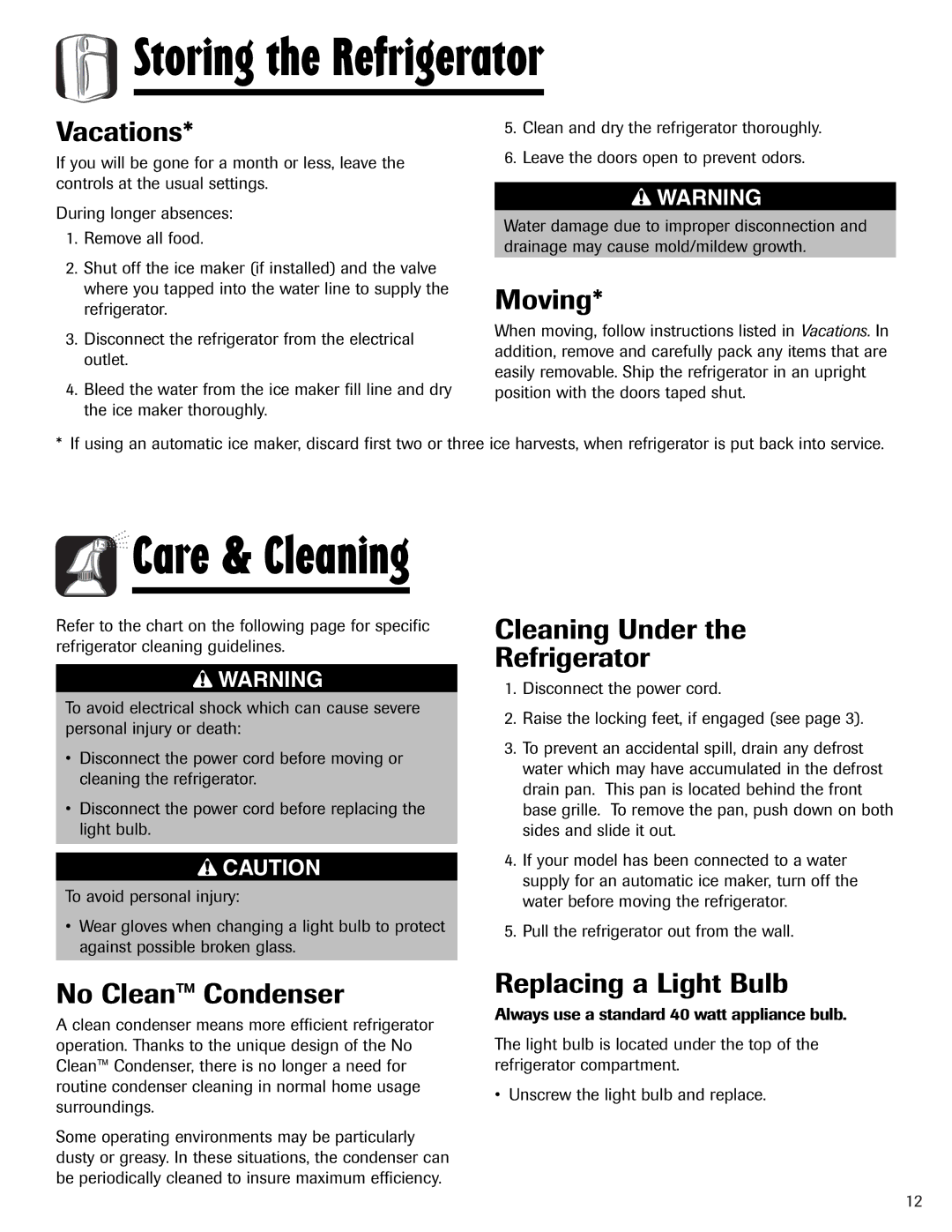 Maytag W10153840A important safety instructions Storing the Refrigerator 