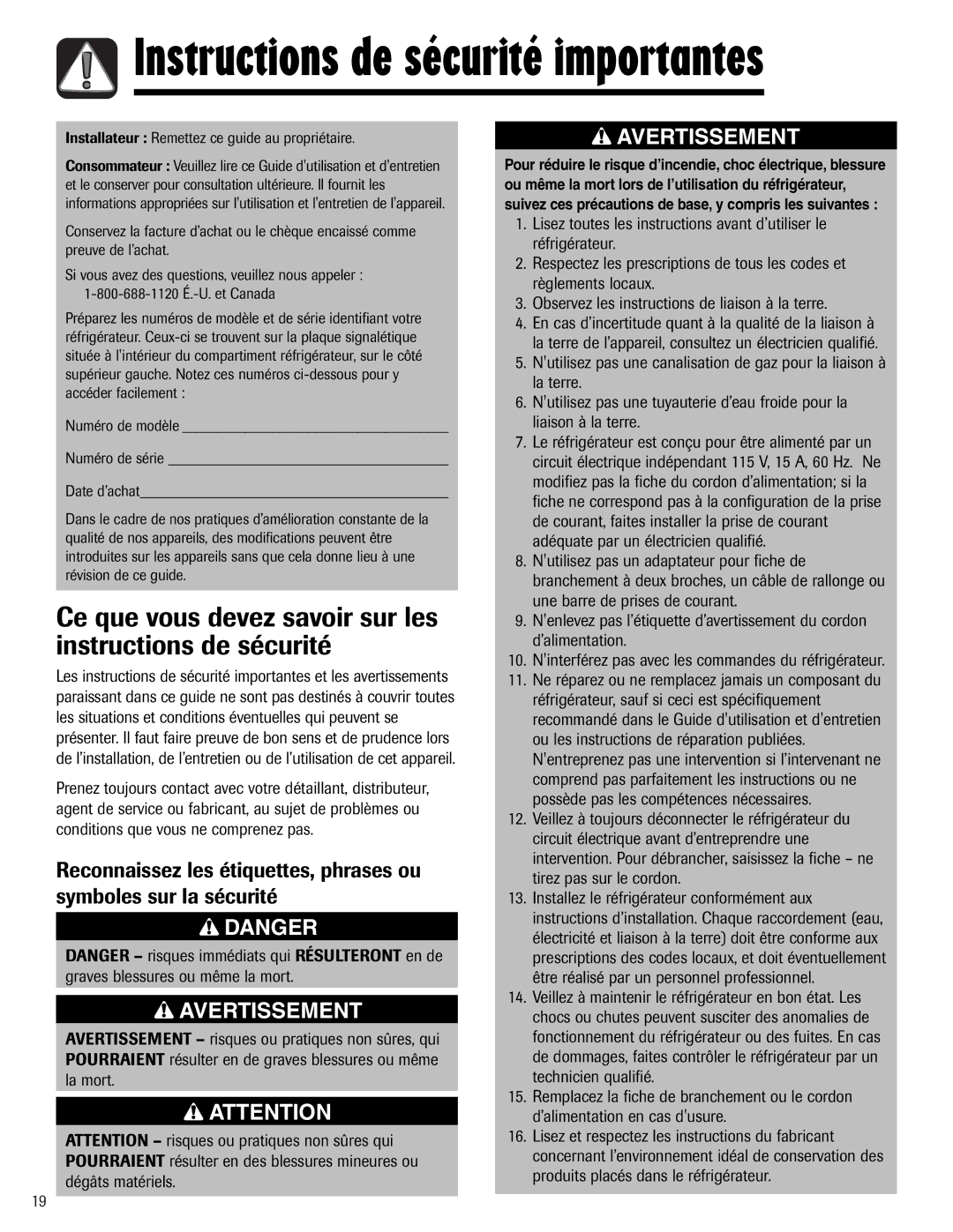 Maytag W10153840A Instructions de sécurité importantes, Ce que vous devez savoir sur les instructions de sécurité 