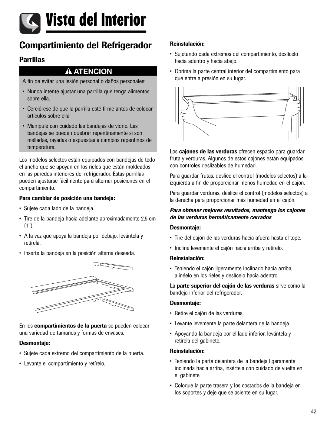 Maytag W10153840A important safety instructions Compartimiento del Refrigerador, Parrillas 