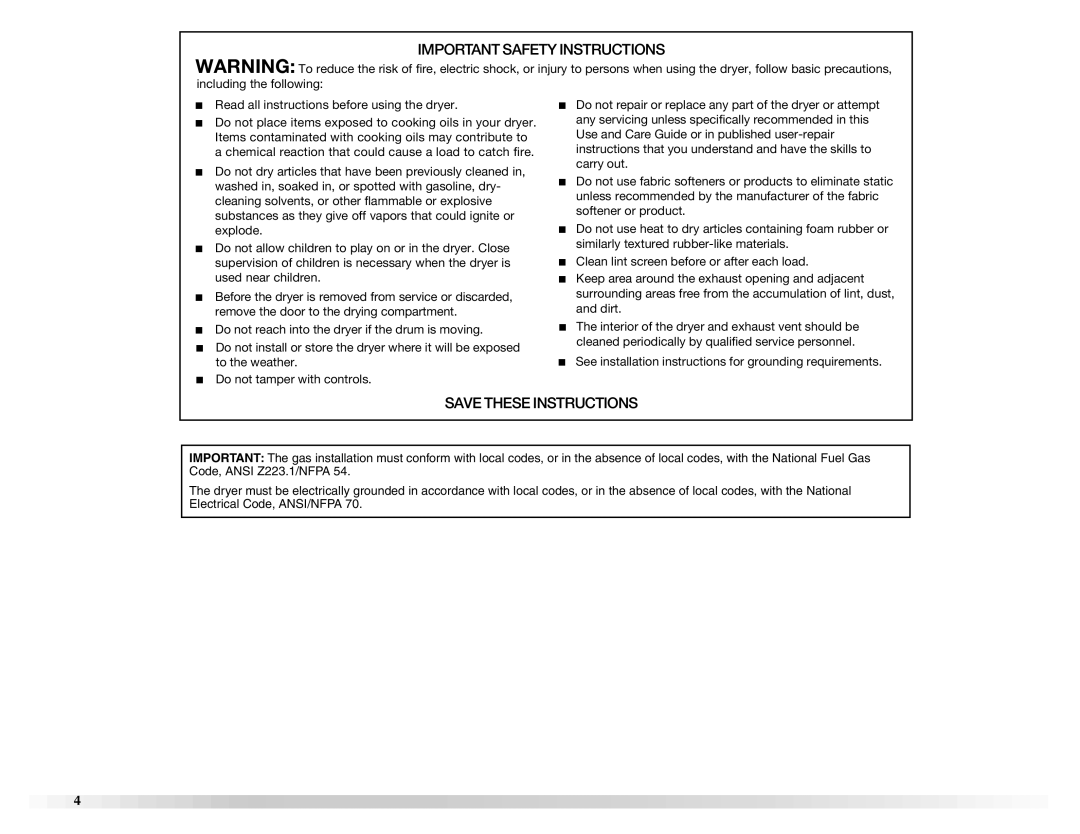 Maytag W10155112A, W10155111A manual Important Safety Instructions 