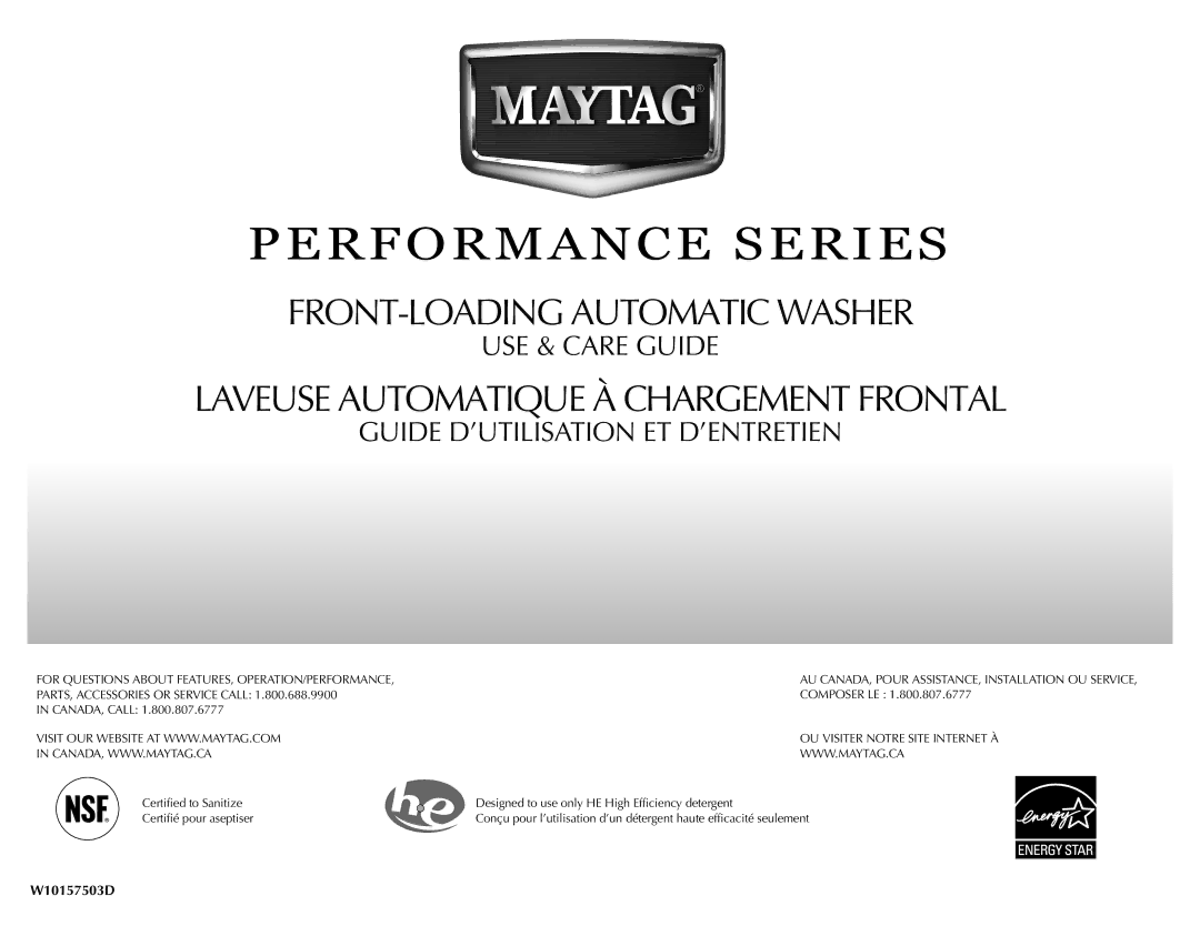 Maytag W10157503D manual Performance Series 