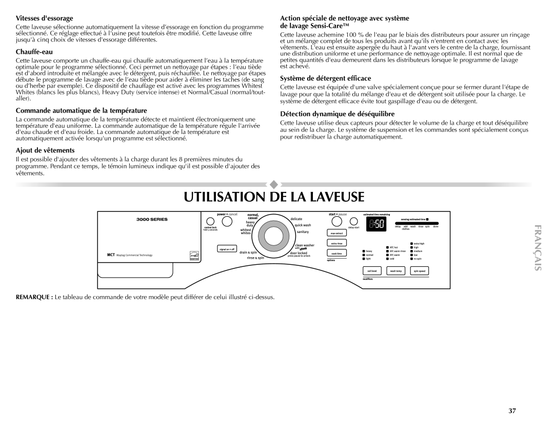 Maytag W10157503D manual Utilisation DE LA Laveuse 