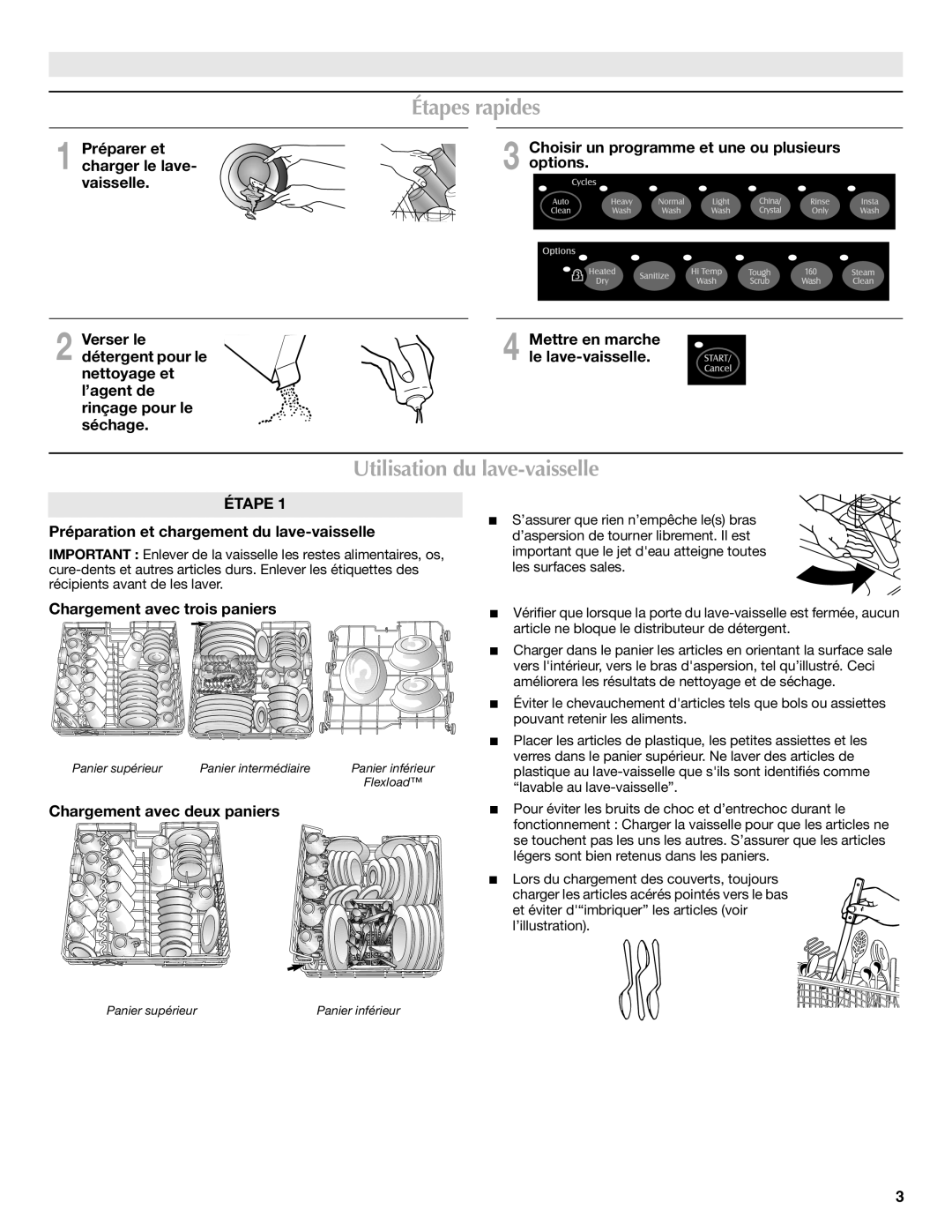 Maytag W10157789A warranty Étapes rapides, Utilisation du lave-vaisselle, Préparation et chargement du lave-vaisselle 