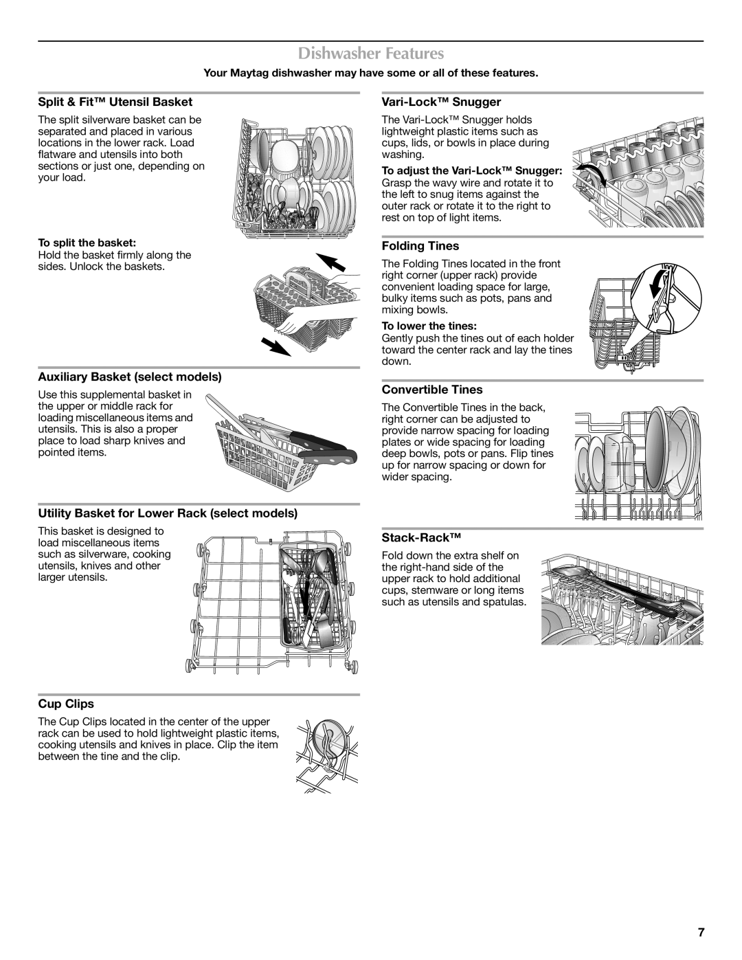 Maytag W10157789A warranty Dishwasher Features 