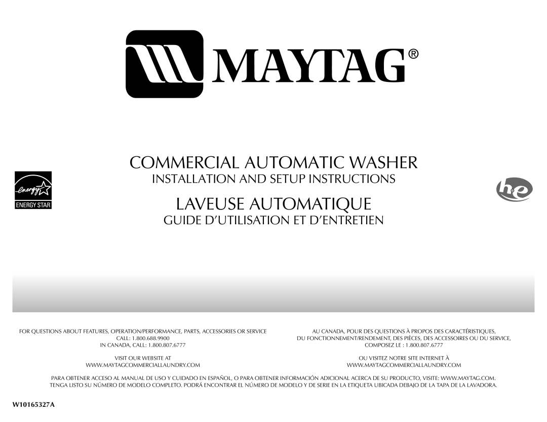 Maytag W10165327A manual Laveuse Automatique 