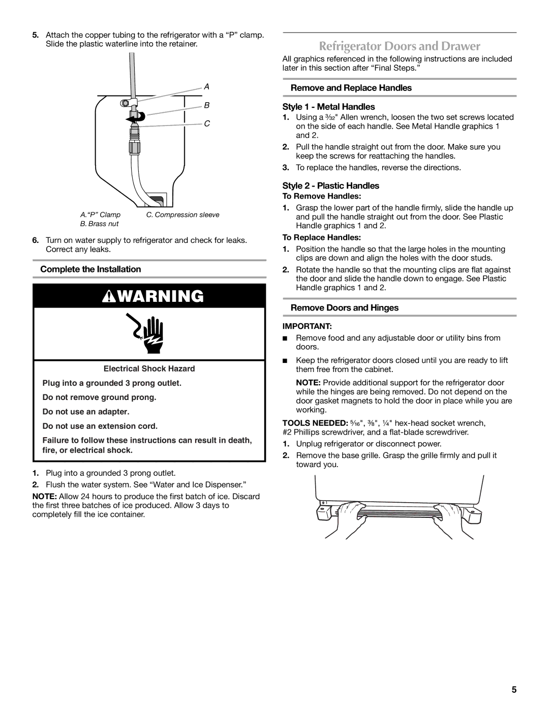 Maytag MFI2568AES, W10175444A, W10175477A Refrigerator Doors and Drawer, Complete the Installation, Style 2 Plastic Handles 