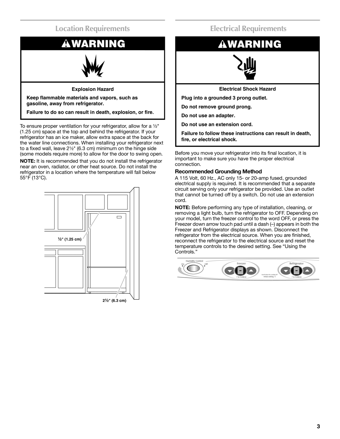 Maytag W10175446B manual Location Requirements, Electrical Requirements, Recommended Grounding Method 