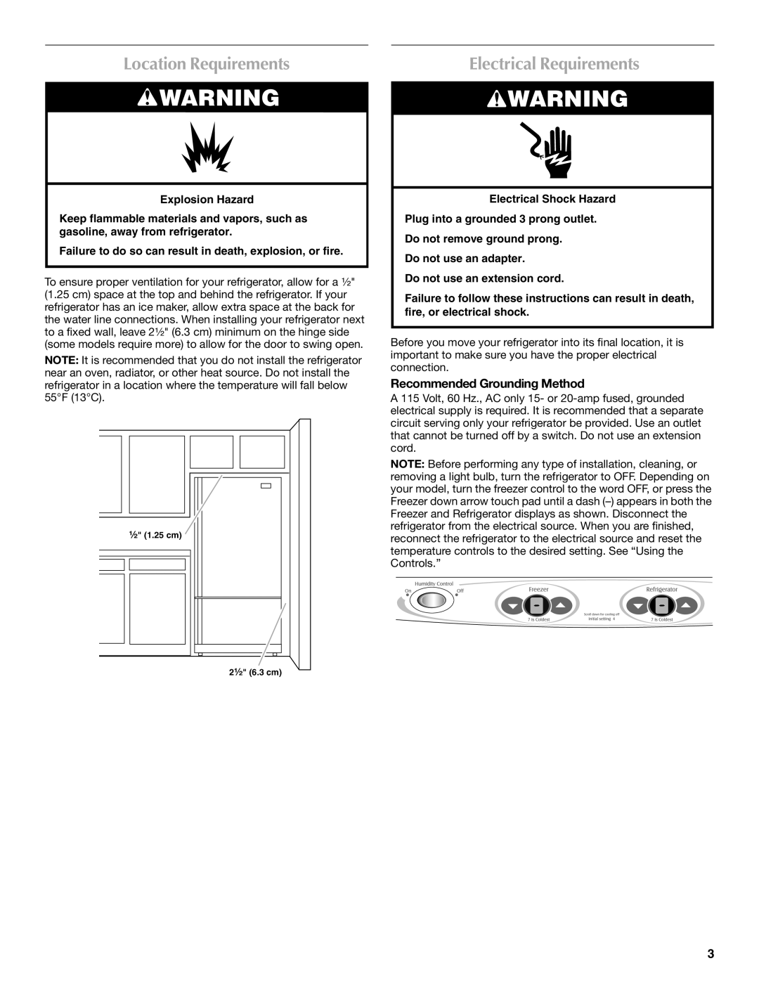 Maytag W10175446B manual Location Requirements, Electrical Requirements, Recommended Grounding Method, Explosion Hazard 