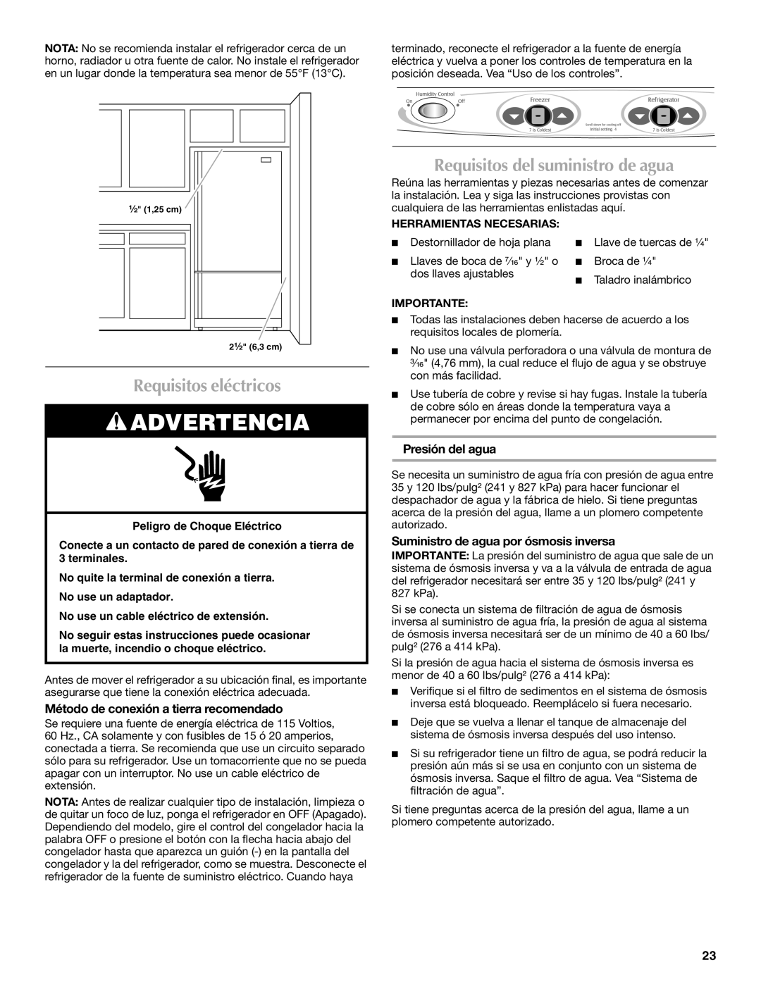 Maytag W10175486A Requisitos eléctricos, Requisitos del suministro de agua, Método de conexión a tierra recomendado 