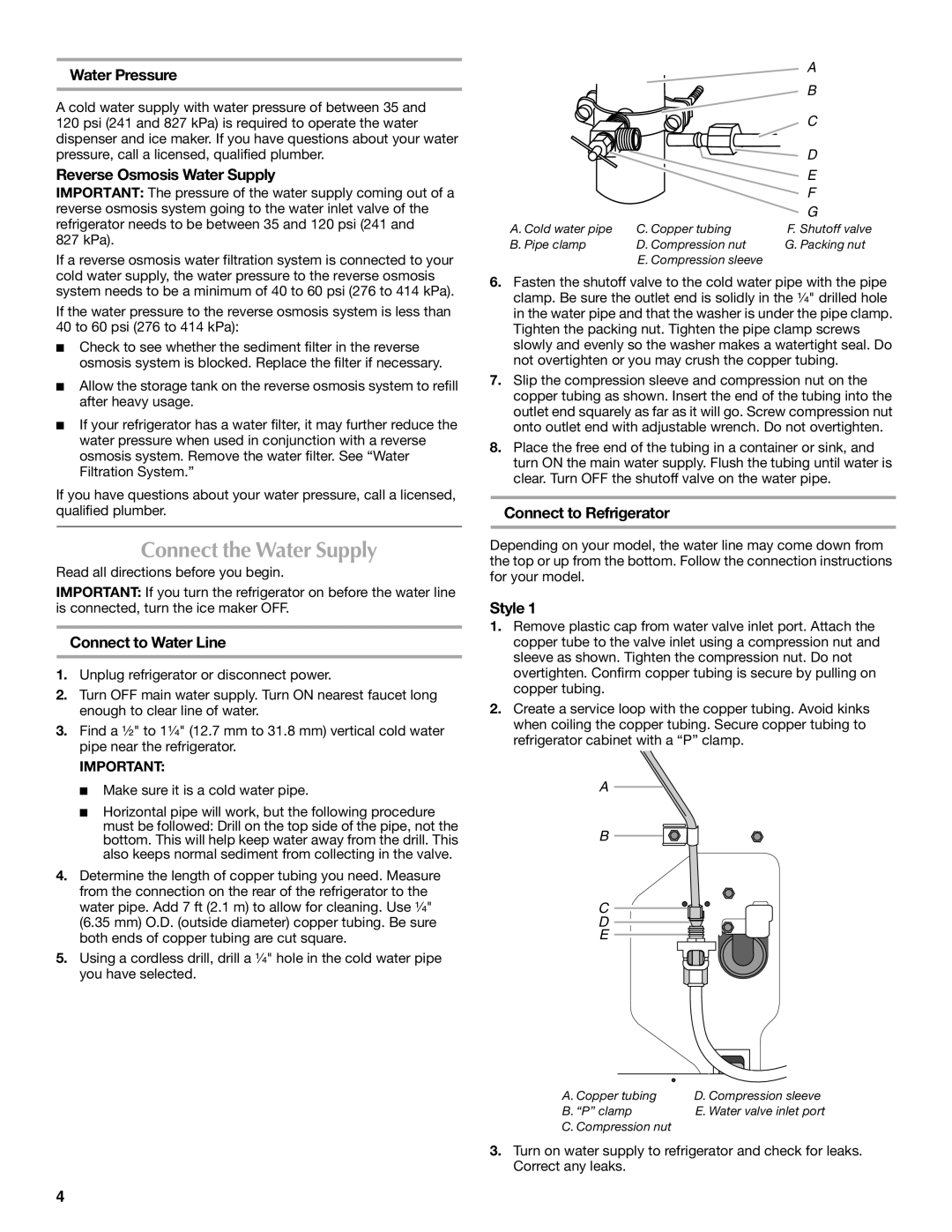 Maytag W10175486A installation instructions Connect the Water Supply 