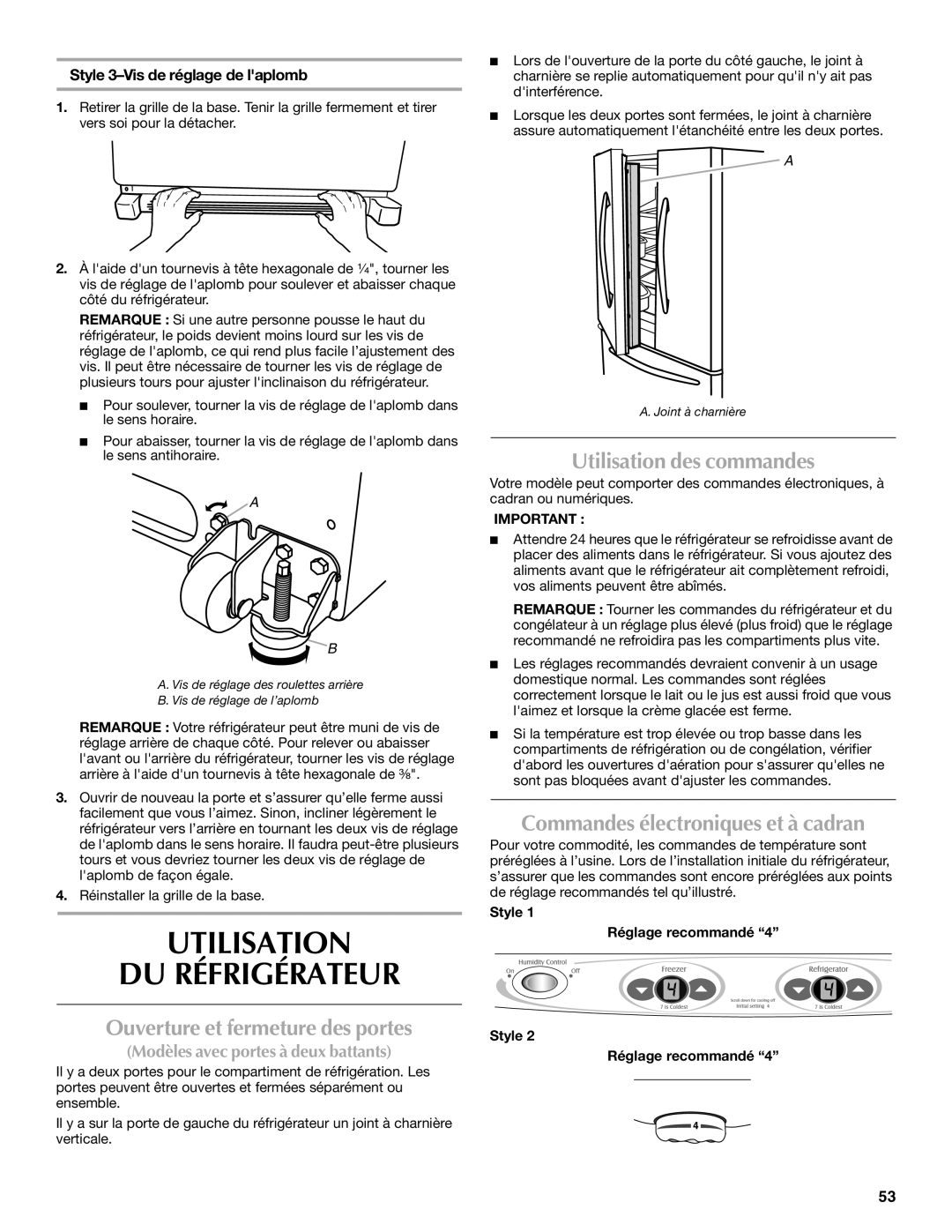 Maytag W10175486A Utilisation DU Réfrigérateur, Utilisation des commandes, Commandes électroniques et à cadran 