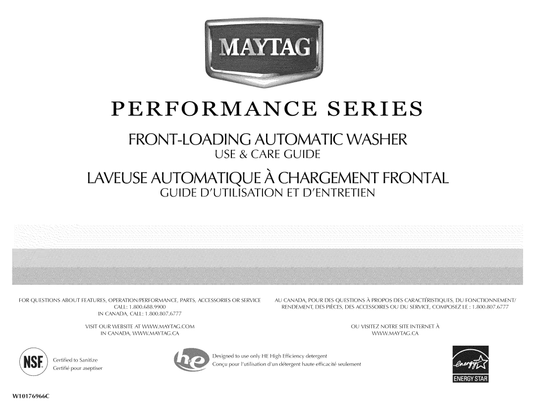 Maytag W10176966C manual Performanceseries 