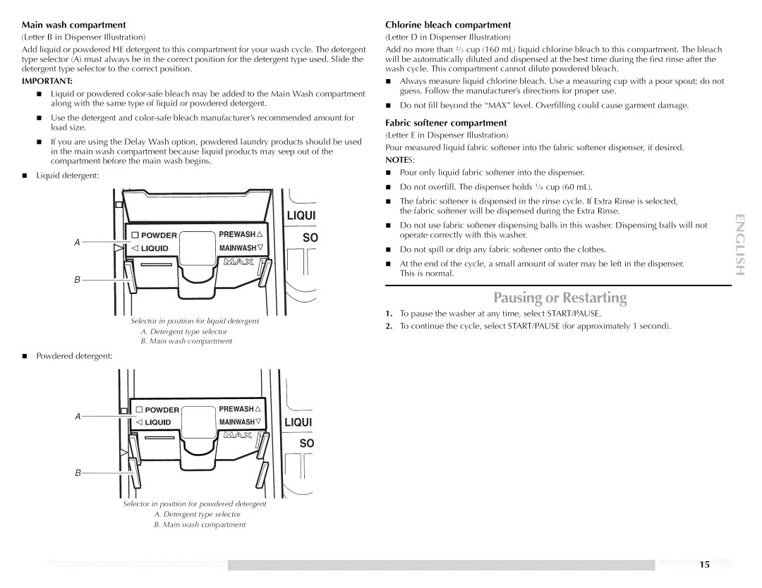 Maytag W10176966C manual Main wash compartment, Chlorine bleach compartment, Fabric softener compartment, LQUiDMAINWASHV 