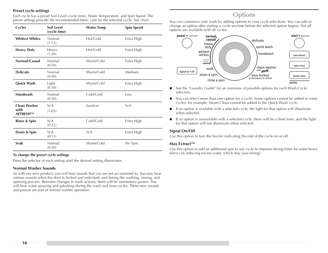Maytag W10176966C manual Normal Washer Sounds, Signal On/Off 