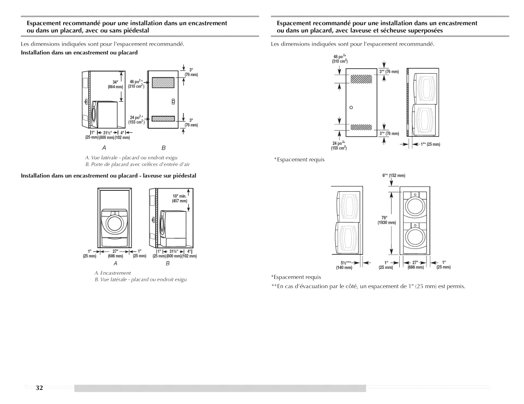 Maytag W10176966C manual 111-31y241--T, Es dimensions indiqu6es sont pour Iespacement recommand6 