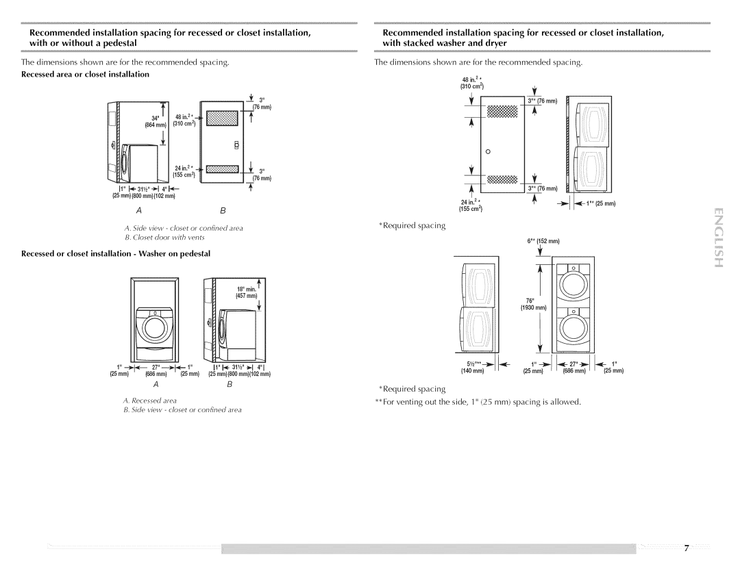 Maytag W10176966C manual Dimensions shown are for the recommended spacing, Required spacing, 76ram, 34 48 