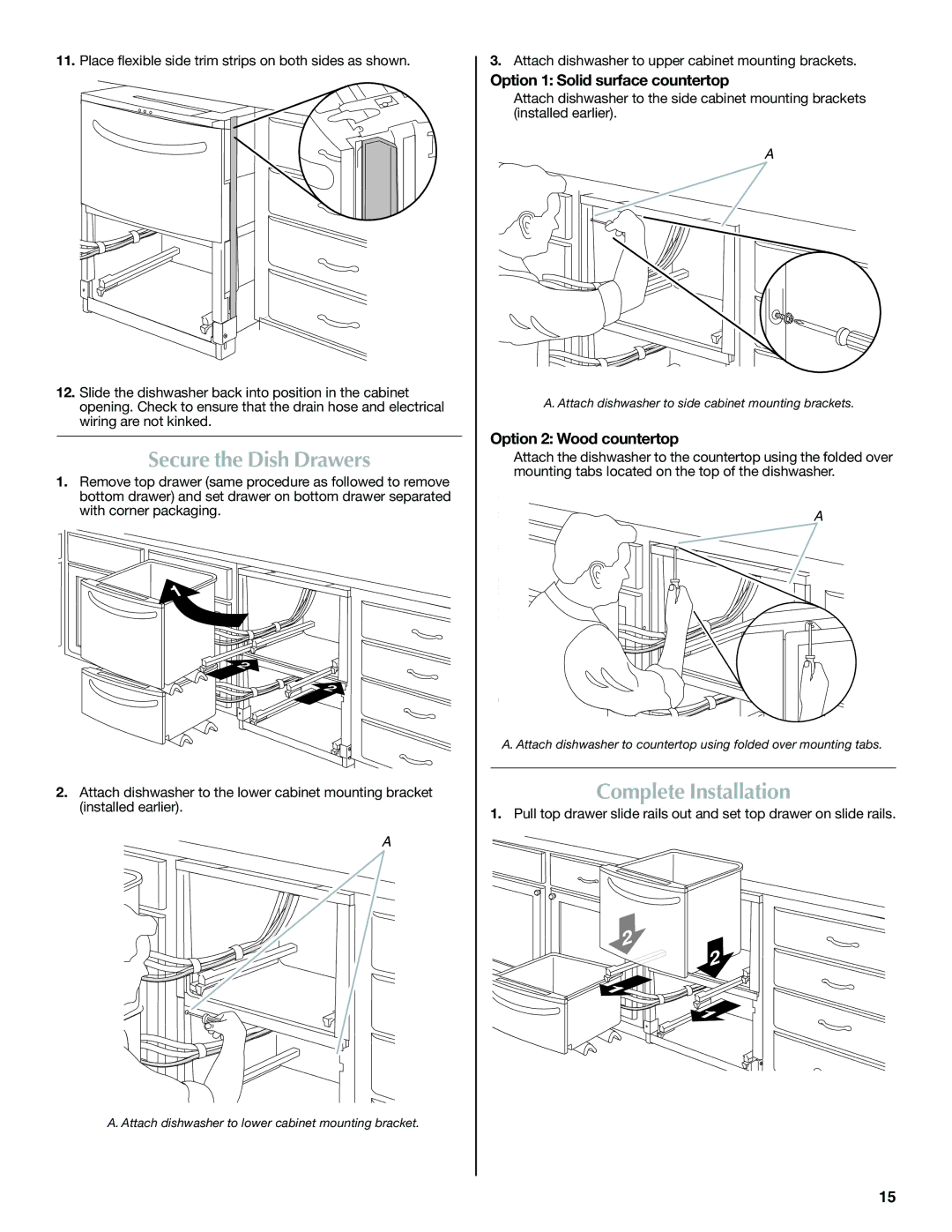 Maytag W10185071B Secure the Dish Drawers, Complete Installation, Option 1 Solid surface countertop 