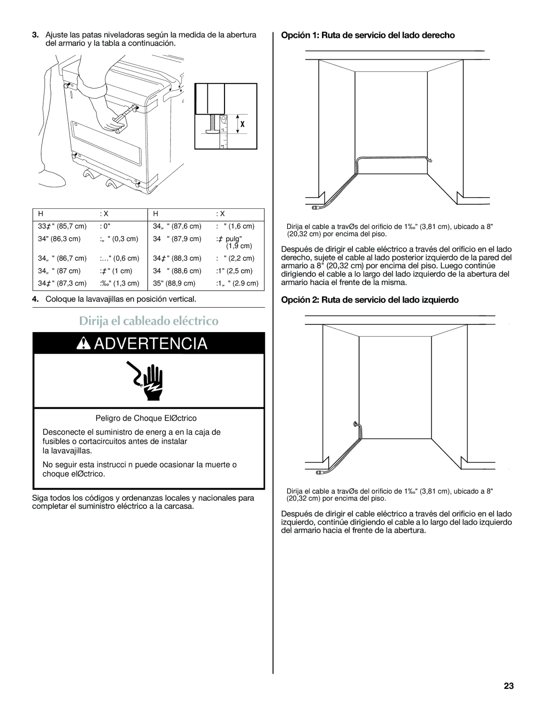 Maytag W10185071B installation instructions Dirija el cableado eléctrico, Opción 1 Ruta de servicio del lado derecho 