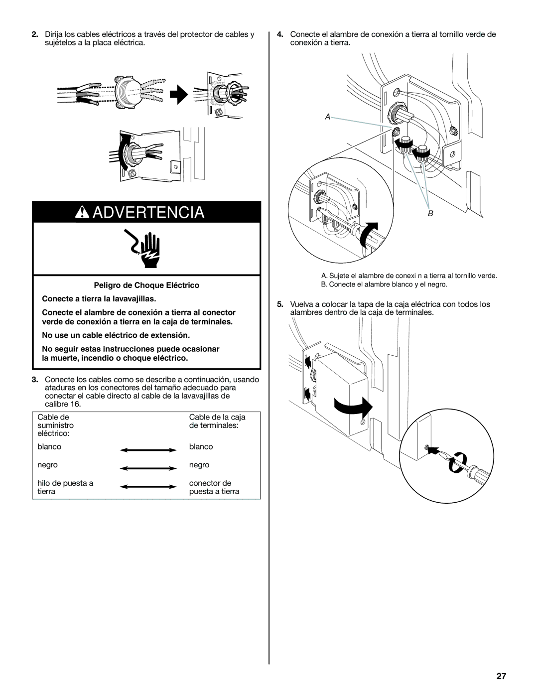 Maytag W10185071B installation instructions Advertencia 