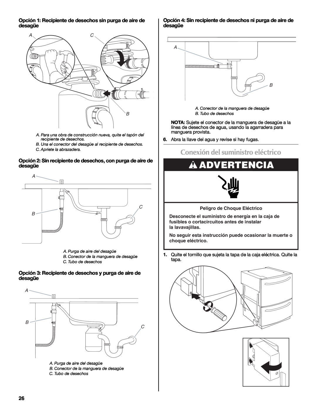 Maytag W10185071B installation instructions Conexión del suministro eléctrico, Advertencia 