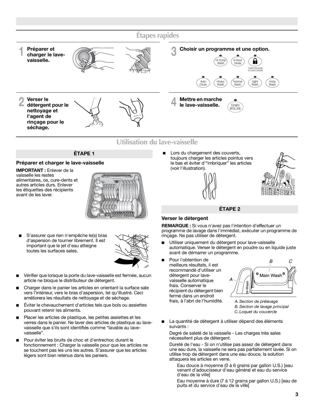 Maytag W10185074A, W10185072A, MDD8000AWS warranty Étapes rapides, Utilisation du lave-vaisselle 