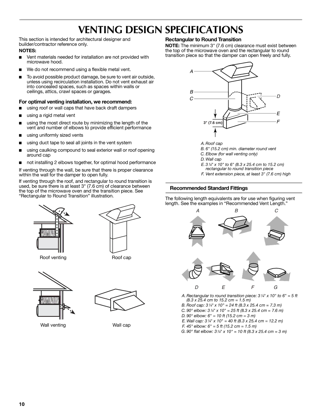 Maytag W10188238A, W10188947A Venting Design Specifications, For optimal venting installation, we recommend 