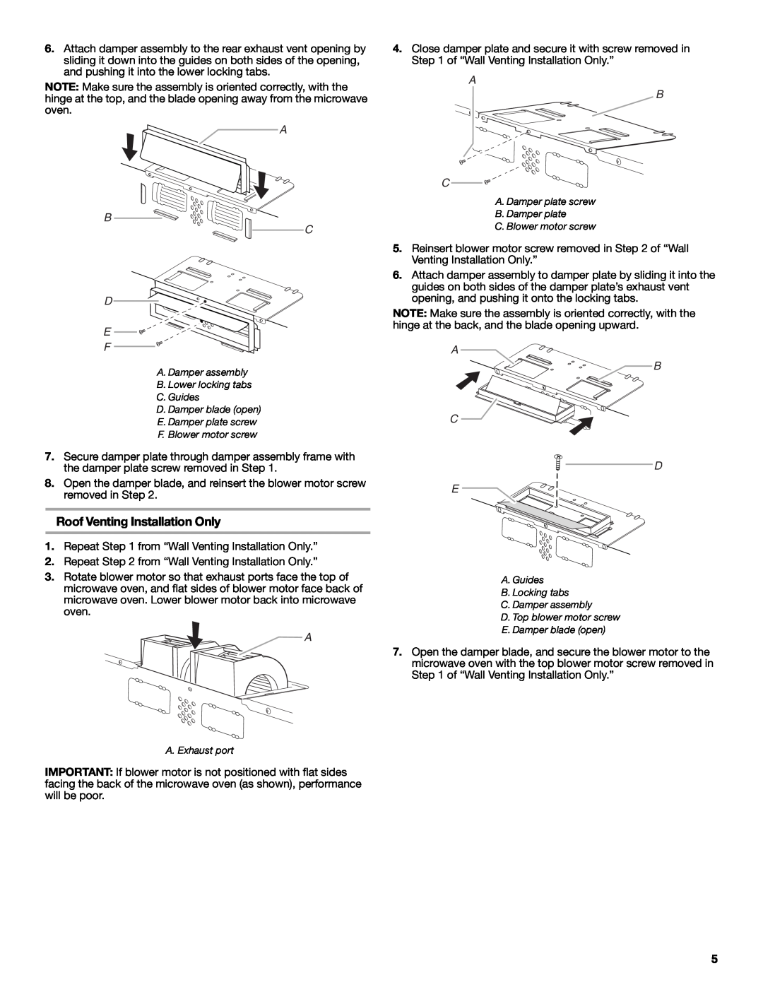 Maytag W10188947A, W10188238A installation instructions Roof Venting Installation Only, A B C D E F 