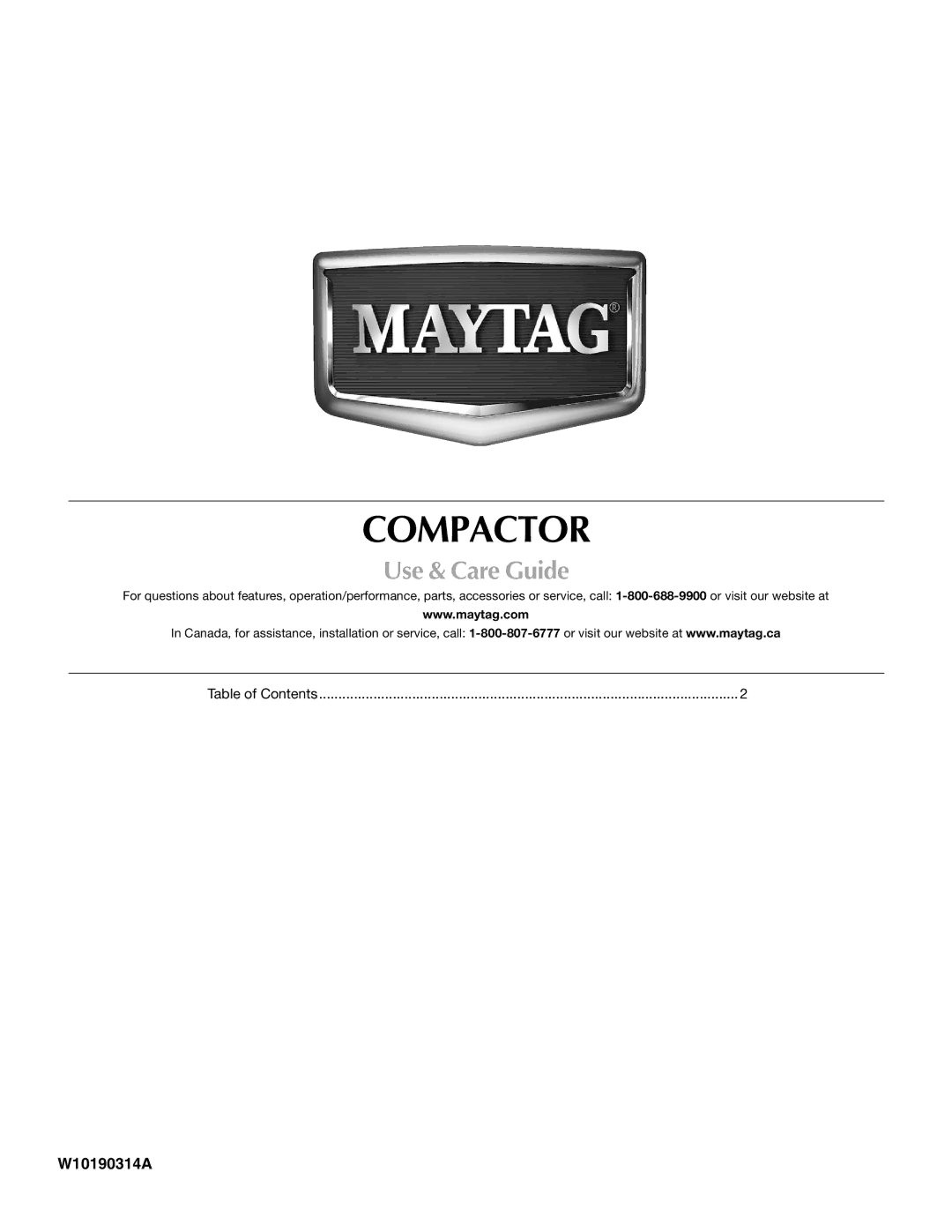 Maytag MTUC7000AWS, W10190314A manual Compactor 