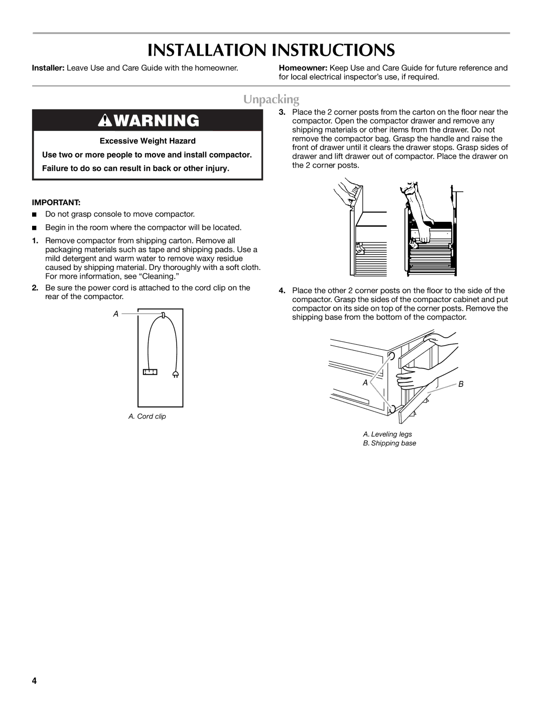 Maytag W10190314A, MTUC7000AWS manual Installation Instructions, Unpacking 