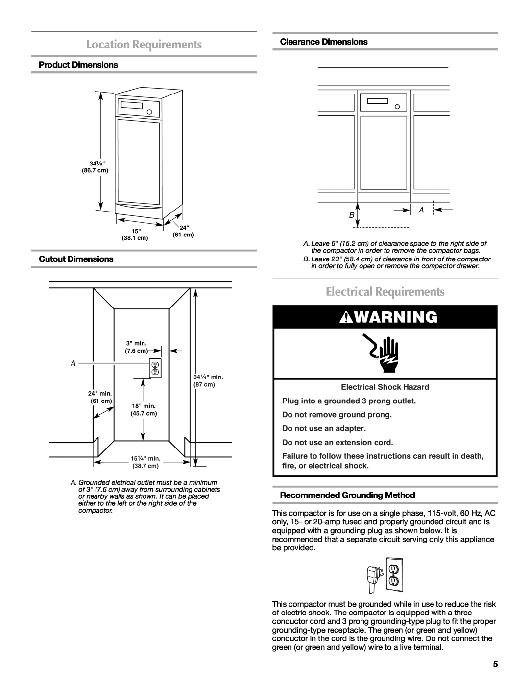 Maytag MTUC7000AWS, W10190314A Location Requirements, Electrical Requirements, Product Dimensions, Clearance Dimensions 