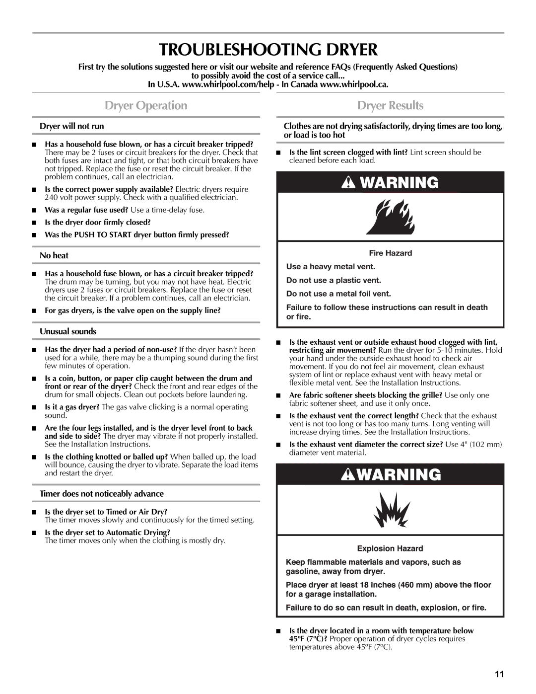 Maytag W10196552A warranty Troubleshooting Dryer, Dryer Operation 