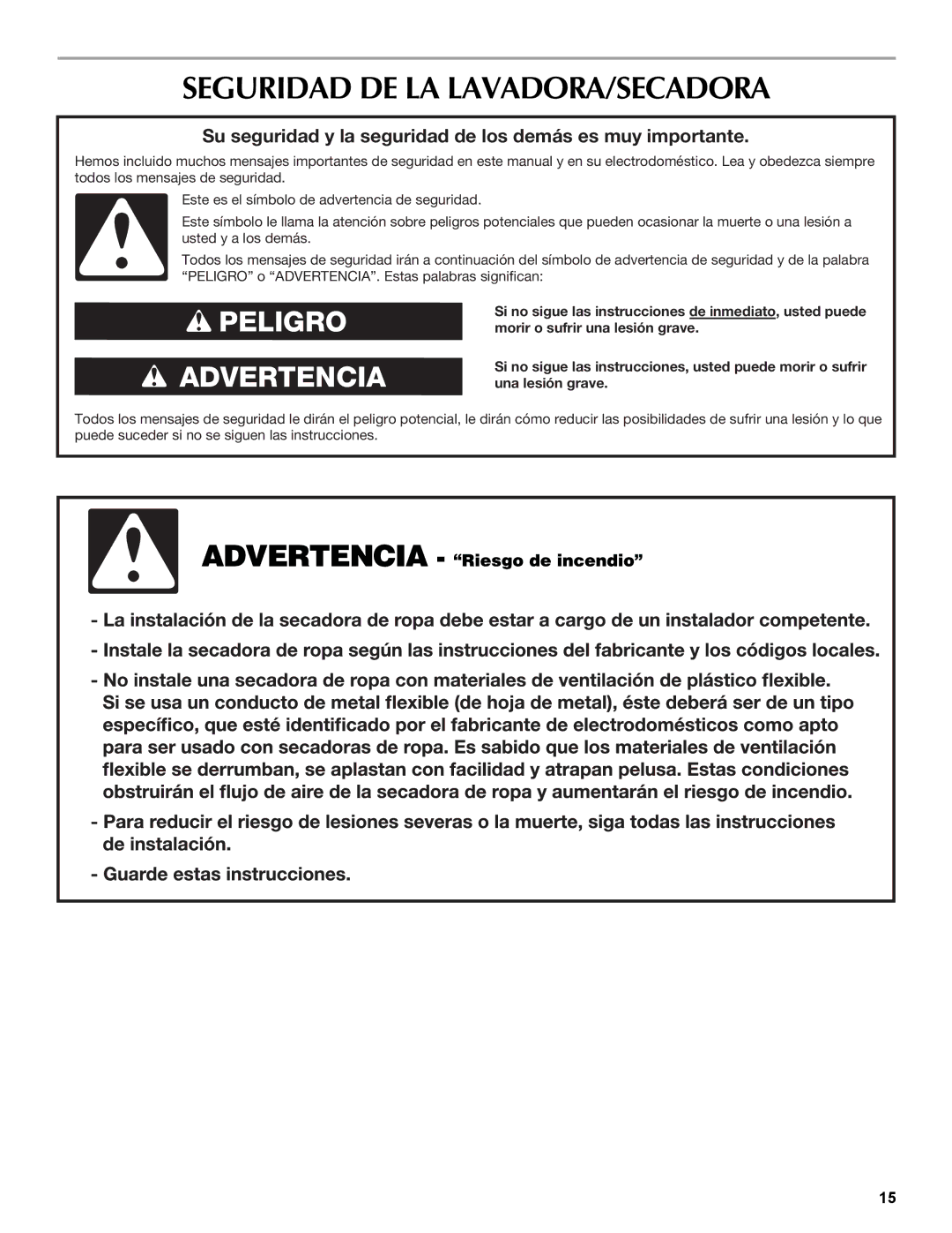 Maytag W10196552A warranty Seguridad DE LA LAVADORA/SECADORA, Su seguridad y la seguridad de los demás es muy importante 