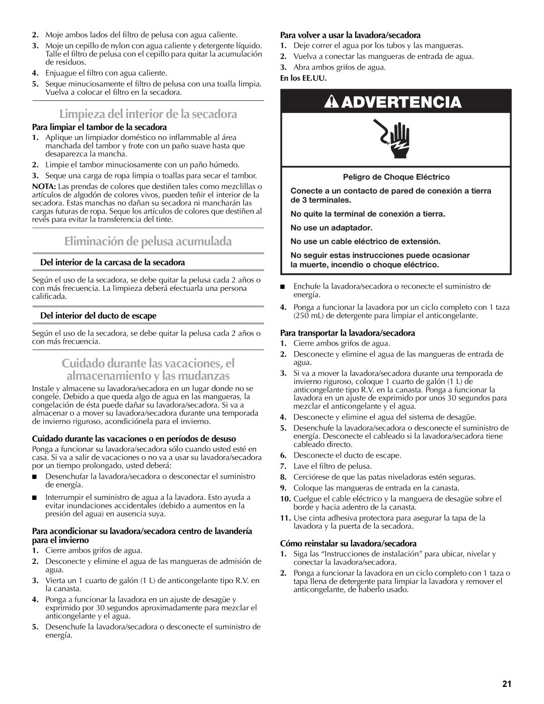 Maytag W10196552A warranty Limpieza del interior de la secadora, Eliminación de pelusa acumulada 