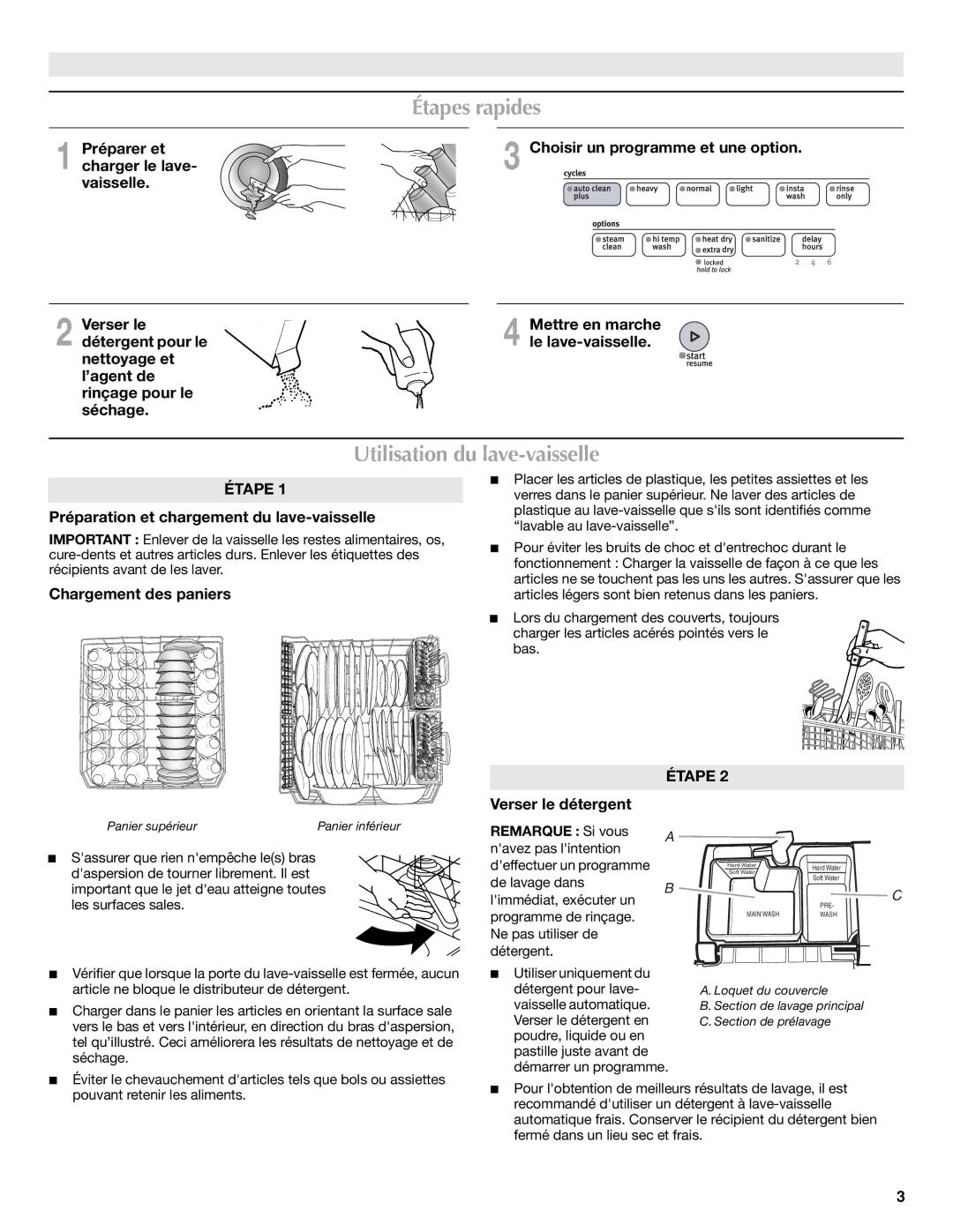 Maytag W10199658A, W10199659A Étapes rapides, Utilisation du lave-vaisselle, Préparation et chargement du lave-vaisselle 