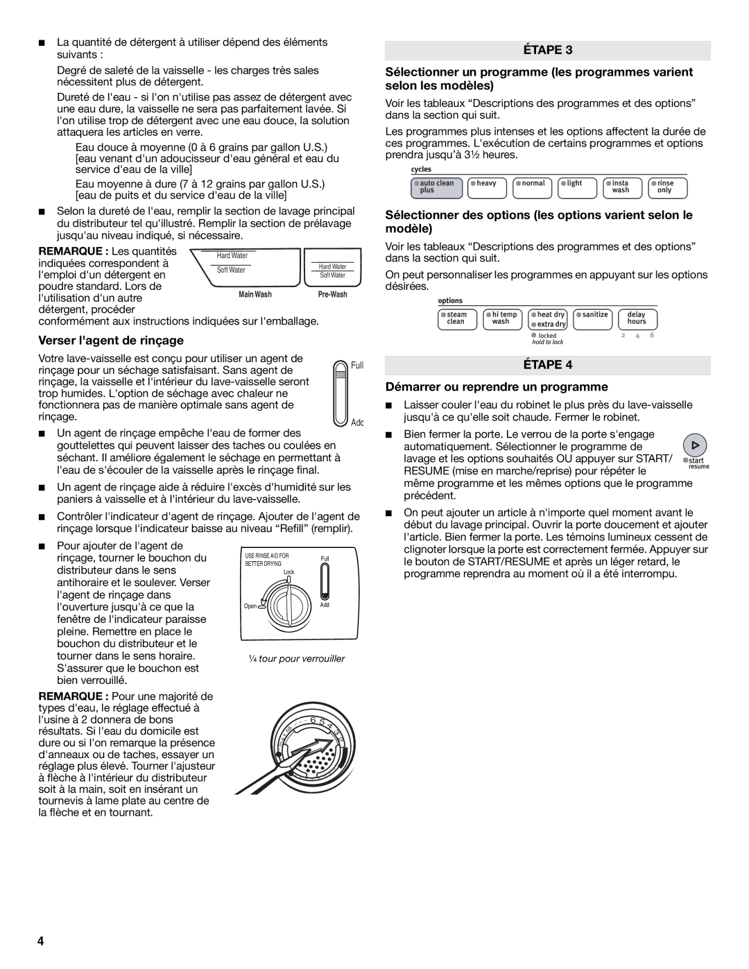 Maytag W10199659A, W10199658A warranty Verser lagent de rinçage, Démarrer ou reprendre un programme 