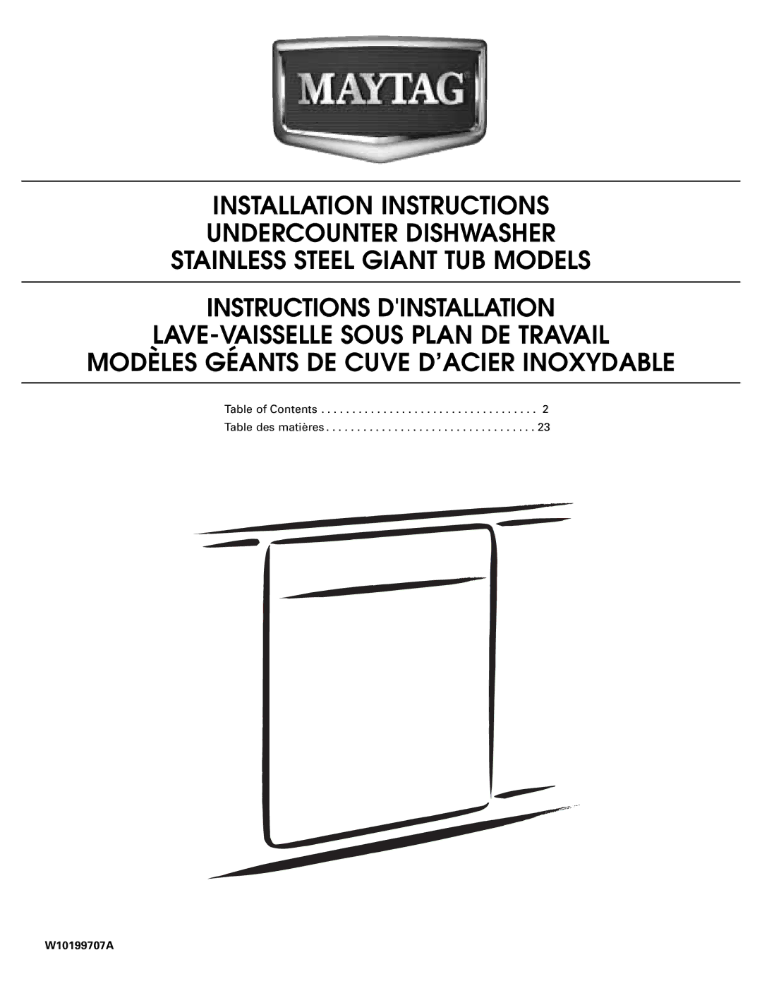 Maytag W10199707A installation instructions 