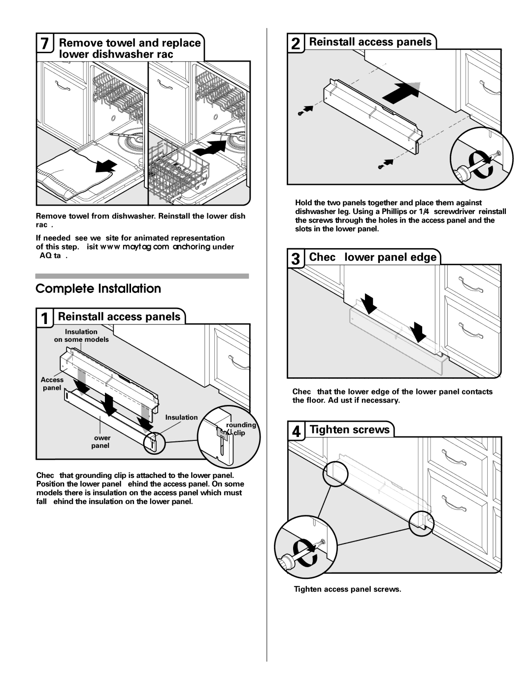 Maytag W10199707A installation instructions Complete Installation 