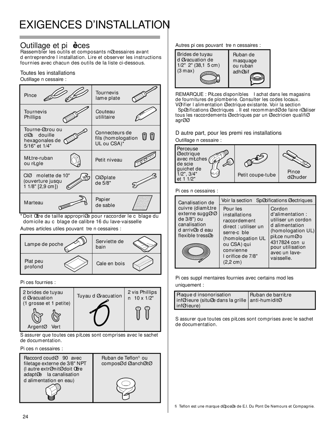 Maytag W10199707A installation instructions Outillage et pièces 