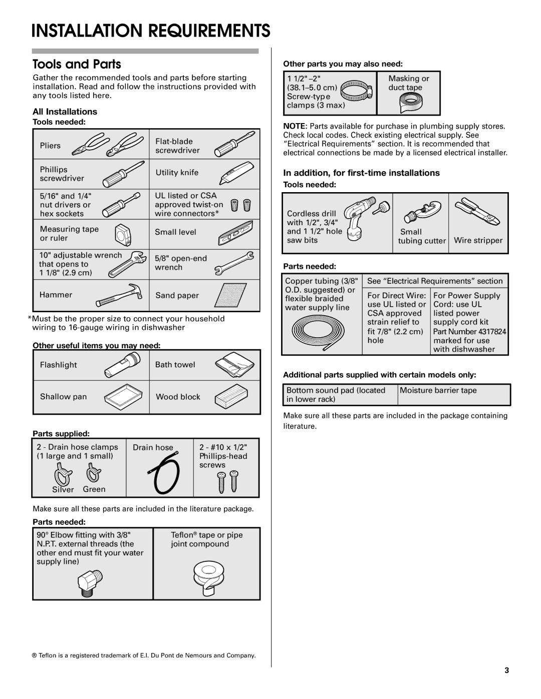 Maytag W10199707A installation instructions Tools and Parts 