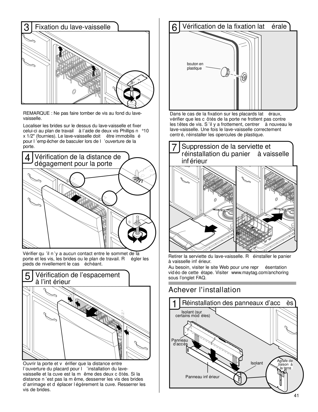 Maytag W10199707A installation instructions Achever linstallation 