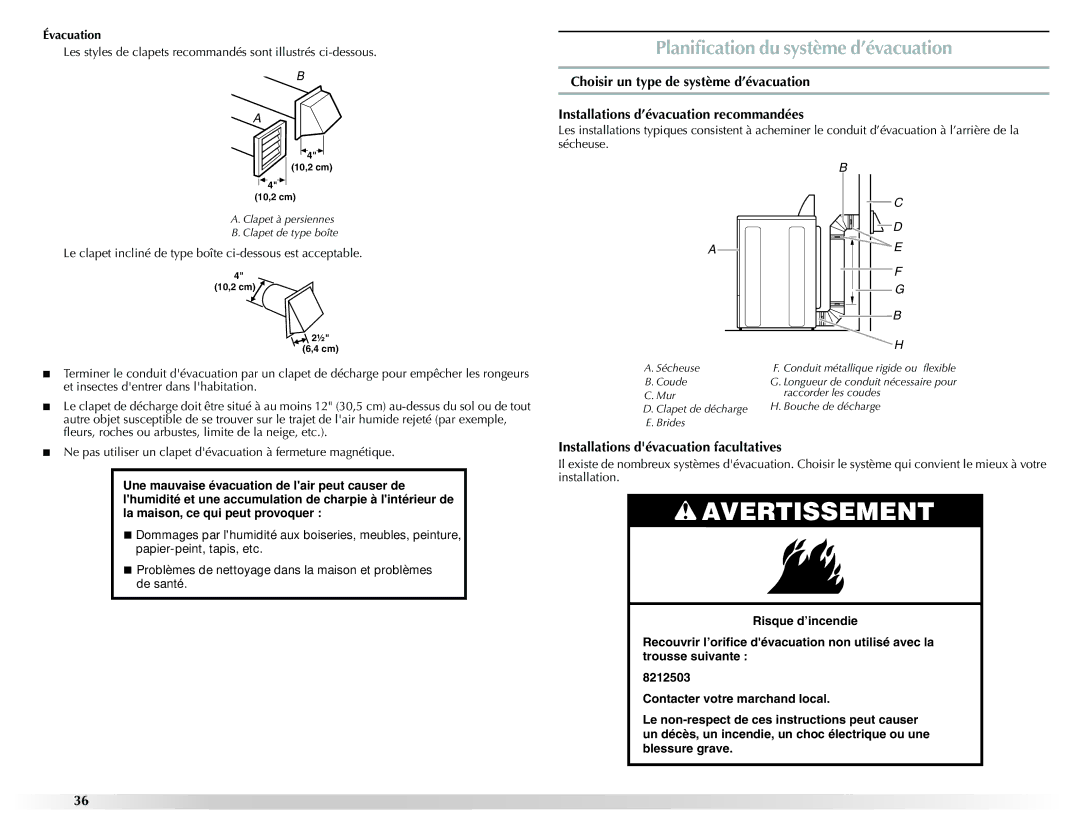 Maytag W10201175A manual Installations dévacuation facultatives, Évacuation 