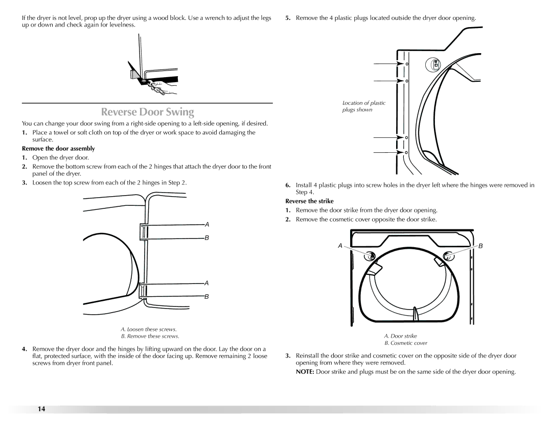 Maytag W10201177B manual Reverse Door Swing, Remove the door assembly, Reverse the strike 