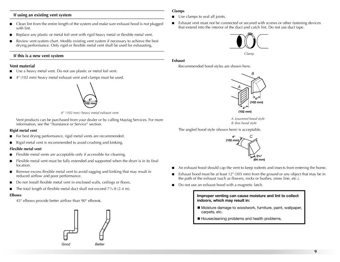 Maytag W10201177B manual If using an existing vent system, If this is a new vent system Vent material 